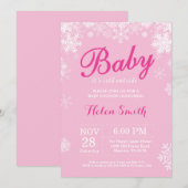 Invitation Bébé son froid dehors Hiver Baby shower fille rose (Devant / Derrière)