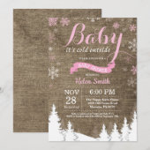 Invitation Bébé son froid dehors Hiver Baby shower fille rose (Devant / Derrière)