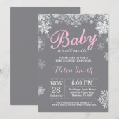 Invitation Bébé son froid dehors Hiver Baby shower fille rose (Devant / Derrière)