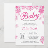 Invitation Bébé son froid dehors Hiver Baby shower fille rose (Devant / Derrière)