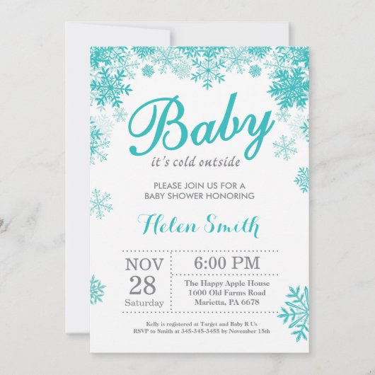 Invitation Bébé son froid dehors Hiver Baby shower pourpre (Devant)