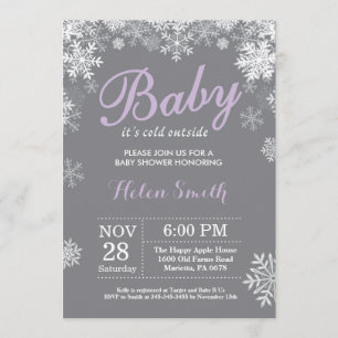 Invitation Bébé son froid dehors Hiver Baby shower pourpre