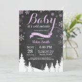 Invitation Bébé son froid dehors Hiver Baby shower pourpre (Debout devant)