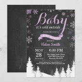 Invitation Bébé son froid dehors Hiver Baby shower pourpre (Devant / Derrière)