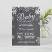 Invitation Bébé son froid dehors Hiver Baby shower pourpre (Debout devant)