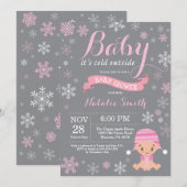 Invitation Bébé son froid dehors hiver fille Baby shower rose (Devant / Derrière)