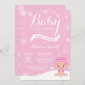 Invitation Bébé son froid dehors hiver fille Baby shower rose (Devant / Derrière)