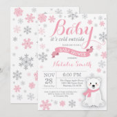 Invitation Bébé son froid dehors hiver fille Baby shower rose (Devant / Derrière)