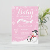 Invitation Bébé son froid dehors hiver fille Baby shower rose (Debout devant)