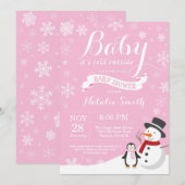Invitation Bébé son froid dehors hiver fille Baby shower rose (Devant / Derrière)