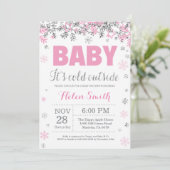 Invitation Bébé son froid dehors rose Baby shower fille en ar (Debout devant)