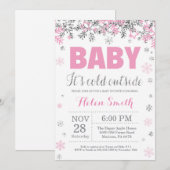 Invitation Bébé son froid dehors rose Baby shower fille en ar (Devant / Derrière)