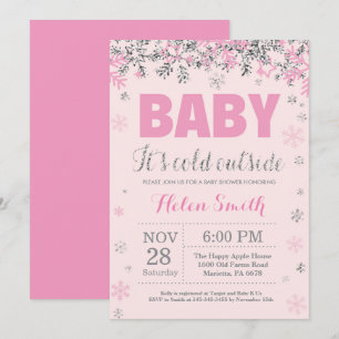 Invitation Bébé son froid dehors rose Baby shower fille en ar