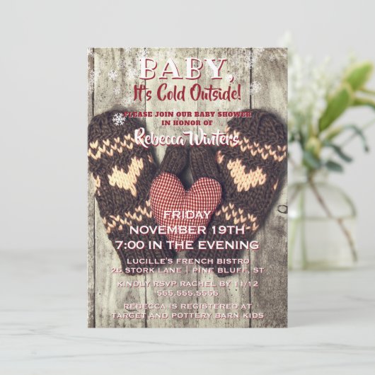 Invitation Bébé Son Froid En Dehors Bois Rustique Douche d'hi (Debout devant)