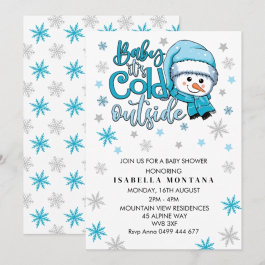 Invitation bébé son froid en dehors du baby shower d'hiver (Devant / Derrière)