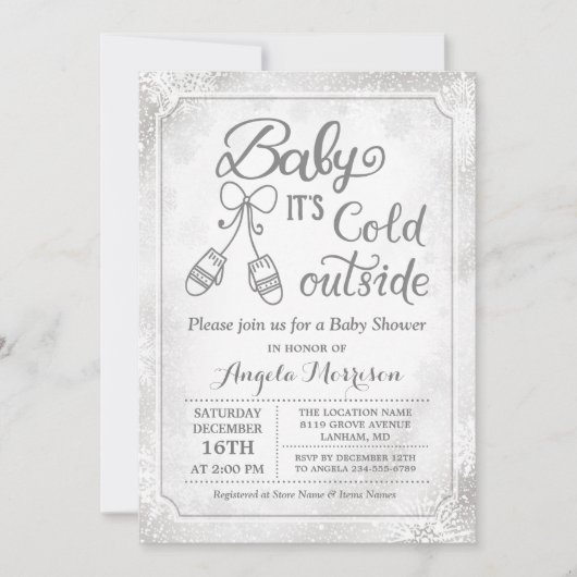 Invitation Bébé son froid en dehors du Baby shower d'hiver de (Devant)