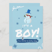 Invitation Bébé Son Froid Extérieur Blanc Bleu Garçon Moderne (Devant / Derrière)