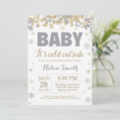 Invitation Bébé son froid extérieur Gold et Baby shower gris (Debout devant)