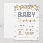 Invitation Bébé son froid extérieur Gold et Baby shower gris (Devant / Derrière)