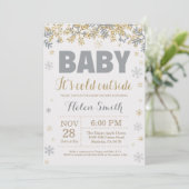 Invitation Bébé son froid extérieur Gold et Baby shower gris (Debout devant)