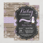 Invitation Bébé son froid extérieur Penguin Baby shower fille (Devant / Derrière)