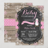 Invitation Bébé son froid extérieur Penguin Baby shower fille (Devant / Derrière)