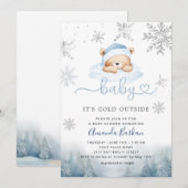 Invitation Bébé Son Froid Hors Bleu Ours Baby shower Garçon (Devant / Derrière)