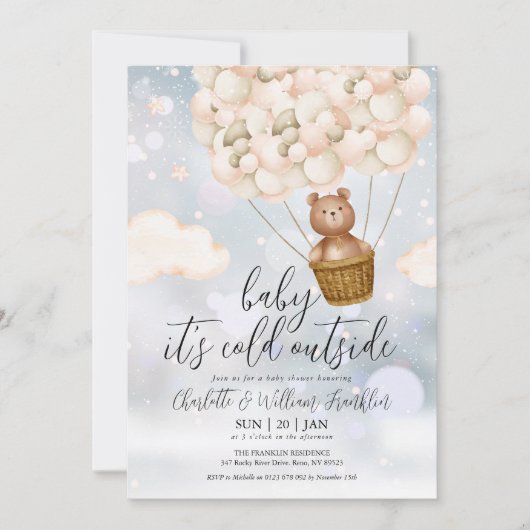 Invitation Bébé Son Ours En Teddy Froid Baby shower d'hiver (Devant)