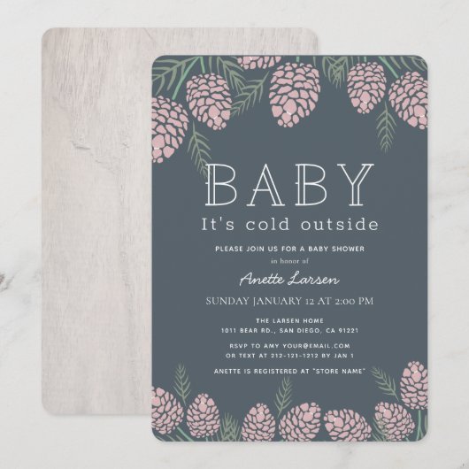 Invitation Bébé Son Pin Rose Froid Baby shower Marine (Devant / Derrière)