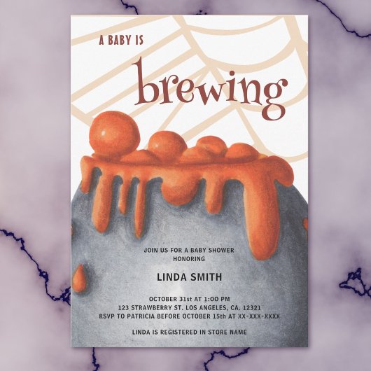 Invitation Bébé sorcière orange mignonne Baby shower de brass