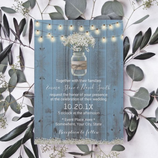 Invitation Bébé souffle Floral Dusty Blue Rustic Mariage