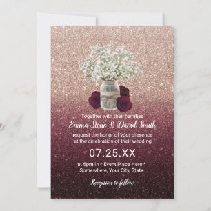 Invitation Bébé souffle Floral Jar Rose Parties scintillant o
