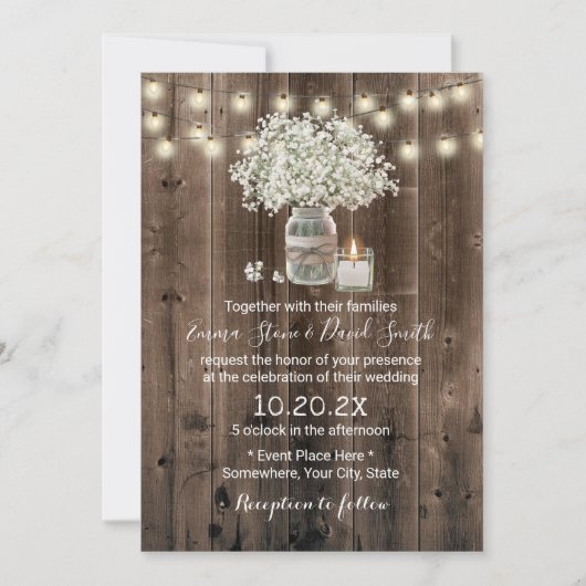 Invitation Bébé souffle Floral Jar Rustic Barn Mariage (Devant)
