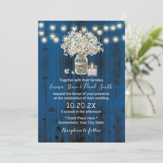 Invitation Bébé souffle Floral Jar Rustique Marine Barn Maria (Debout devant)