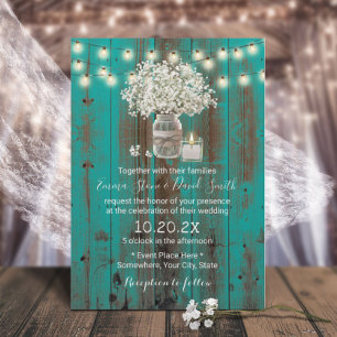 Invitation Bébé souffle floral jarre rustique Turquoise Maria