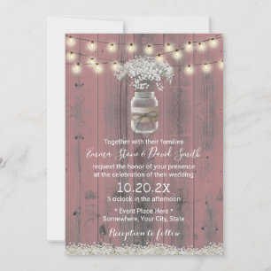 Invitation Bébé souffle Floral Rustique rose grange Mariage b
