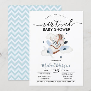 Invitation Bébé Souris Avion Baby Shower Virtuel Zigzag
