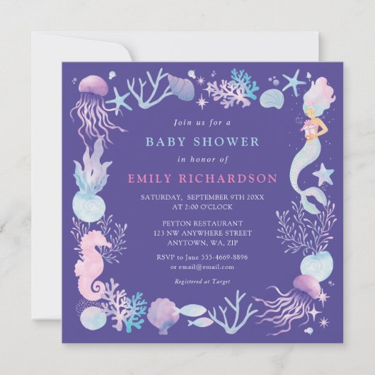 Invitation Bébé sous la mer sirène à l'aquarelle Shower (Devant)