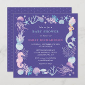 Invitation Bébé sous l'océan sirène à l'aquarelle Shower (Devant / Derrière)