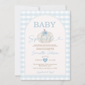 Invitation Bébé Sprinkle Bleu En vichy Citrouille blanc (Devant)