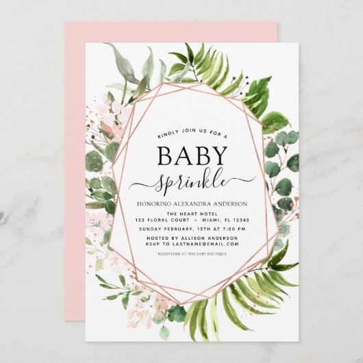 Invitation Bébé Sprinkle Douche Eucalyptus Vert géométrique (Devant / Derrière)