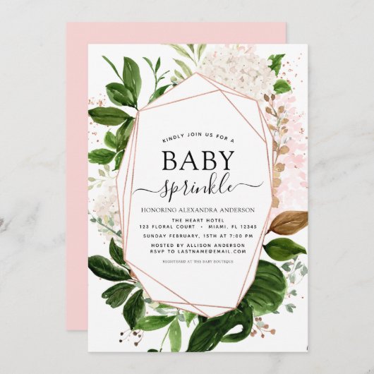 Invitation Bébé Sprinkle Douche Verdure Botanique Géométrique (Devant / Derrière)