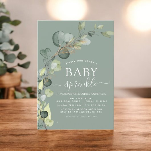 Invitation Bébé Sprinkle Douche Verdure Eucalyptus Green Inv