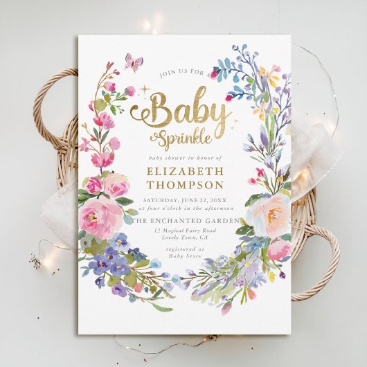 Invitation Bébé Sprinkle Fleurs sauvages Baby shower lunaire