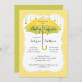 Invitation Bébé Sprinkle Neutre Douche Jaune Vert Parapluie (Devant / Derrière)