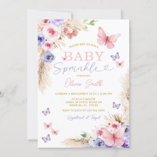 Invitation Bébé Sprinkle Papillons Rose Violet