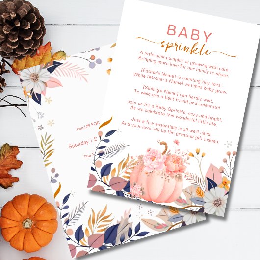 Invitation Bébé sprinkle petite citrouille rose