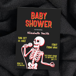 Invitation Bébé squelette crâne showering