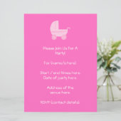 Invitation Bébé Stroller. Rose clair et rose vif. (Debout devant)