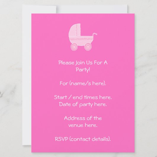 Invitation Bébé Stroller. Rose clair et rose vif. (Devant)